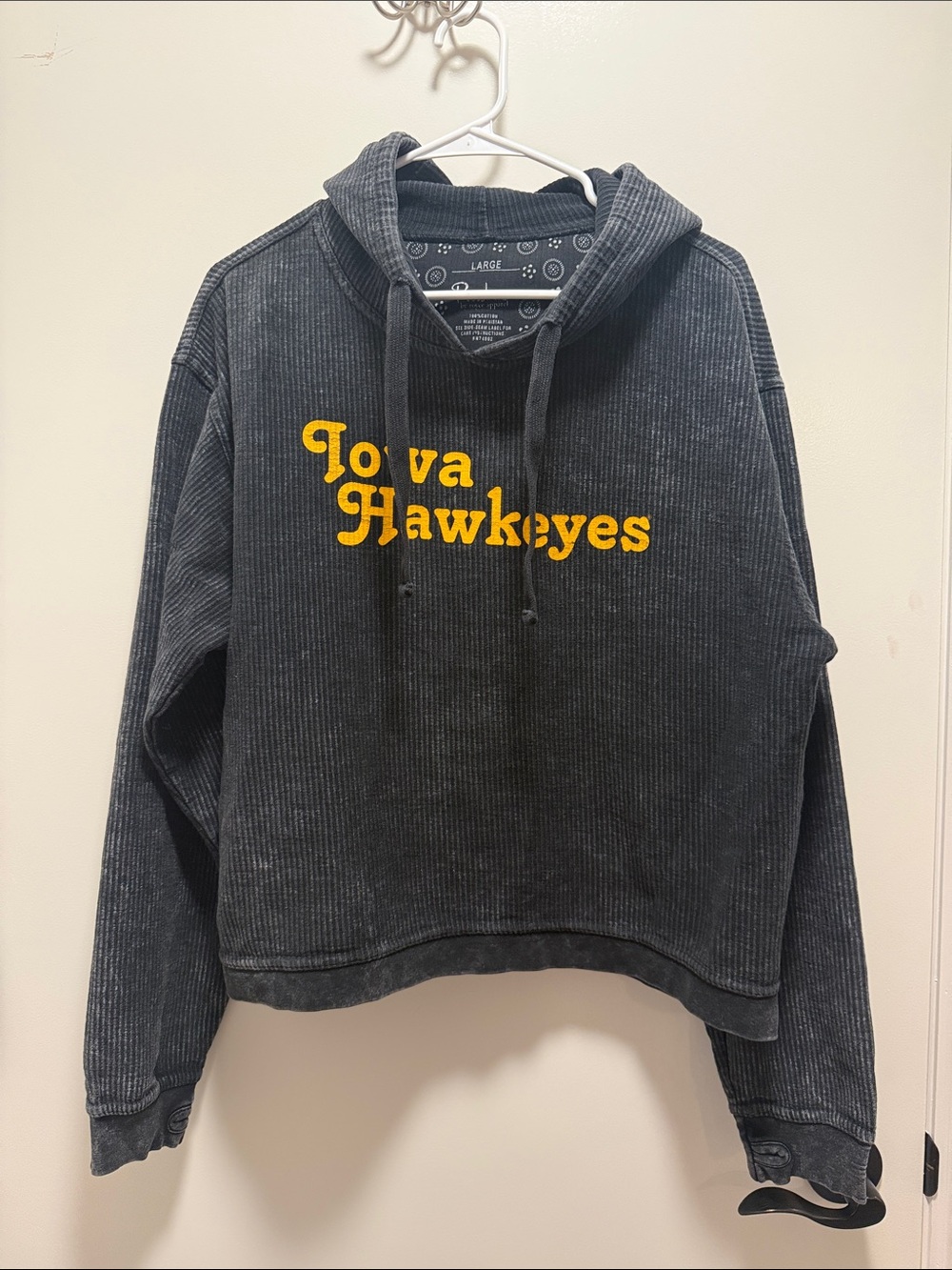 Pressbox Black Corded Hoodie with Gold Iowa Hawkeyes Logo
